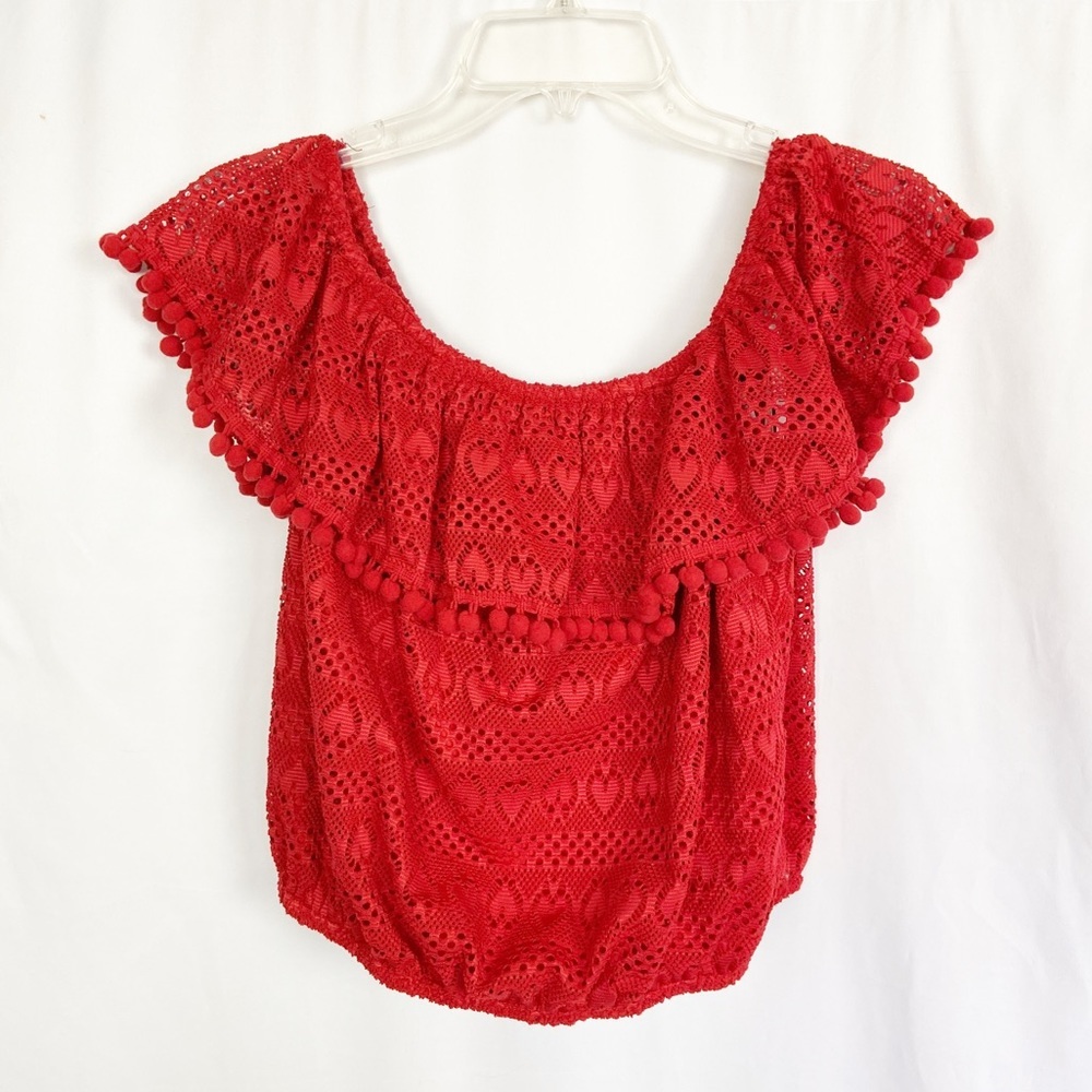 Guess red lace with heart detail crop top L